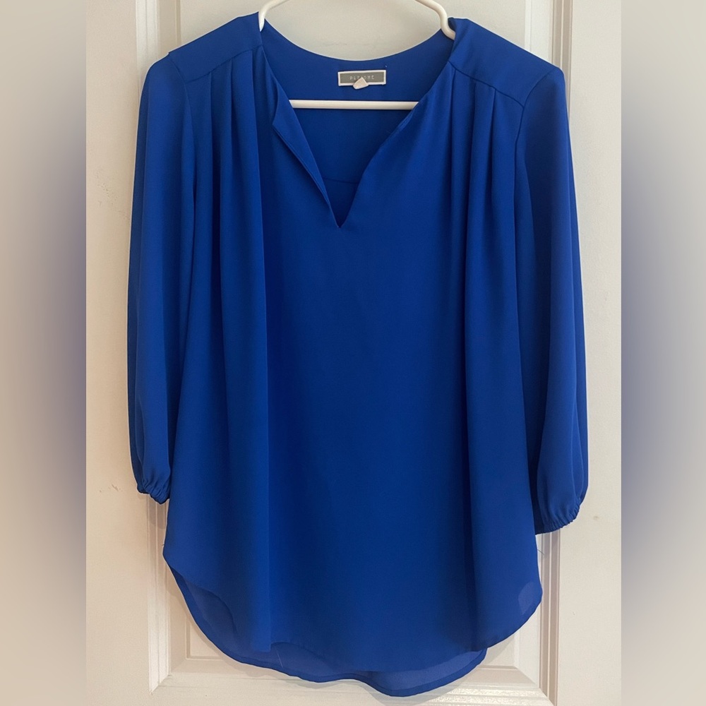 Pleione Royal Blue Split Neck Blouse. Size S.